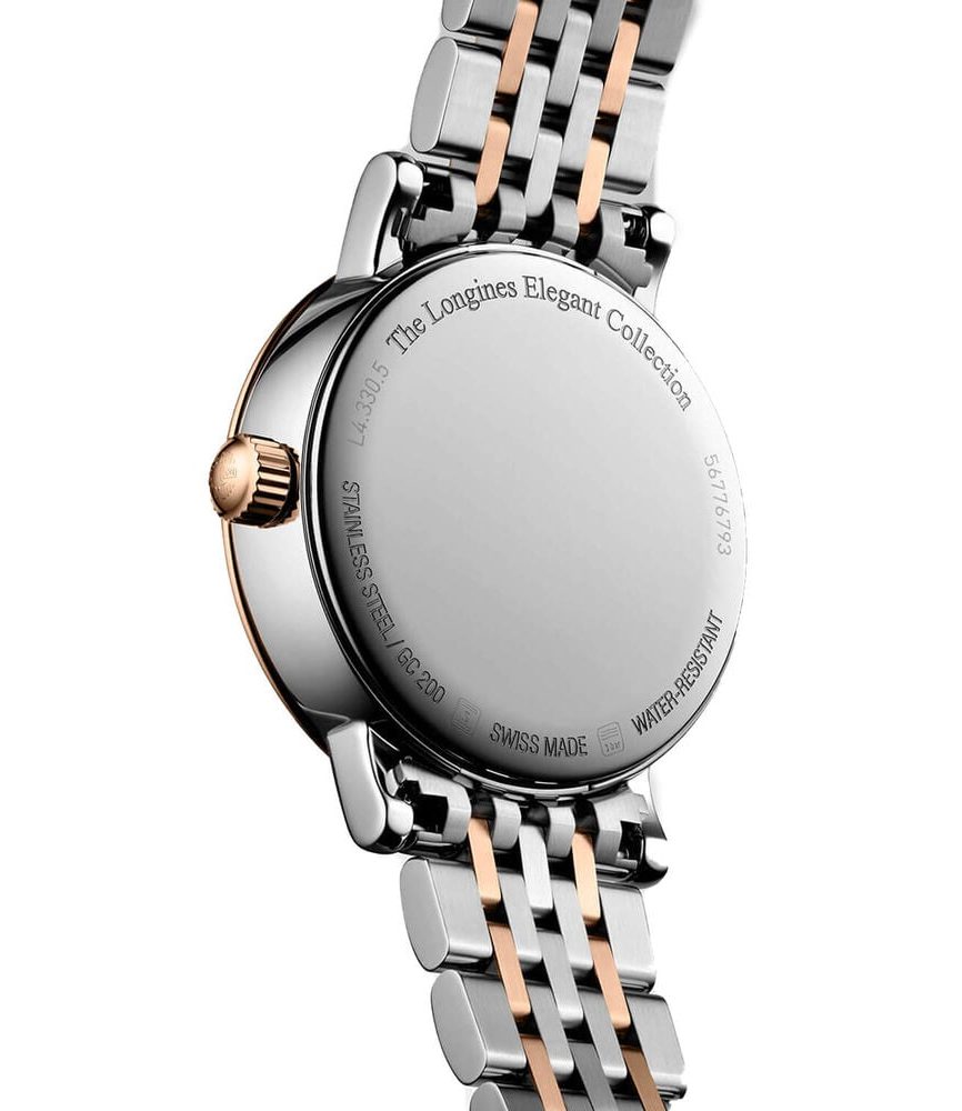 Longines Elegant 30mm MOP Dial Moonphase Diamond Dots Two Tone Steel Bracelet Watch image number 3