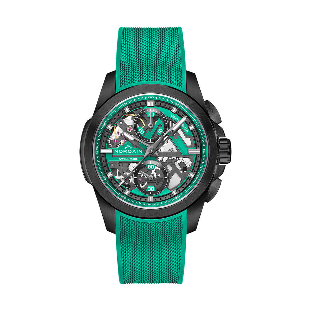 NORQAIN Independence Skeleton Chrono 42mm Dial Titanium Case Green Rubber Strap Watch image number 0
