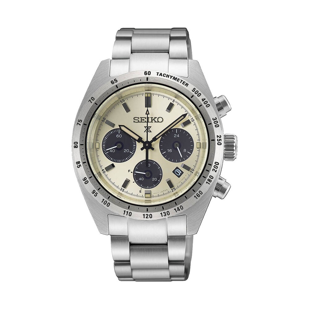 Seiko Prospex Speedtimer ‘Motoring’ European Exclusive 39mm Ivory Dial Steel Bracelet Watch image number 0