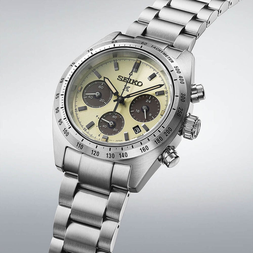 Seiko Prospex Speedtimer ‘Motoring’ European Exclusive 39mm Ivory Dial Steel Bracelet Watch image number 2