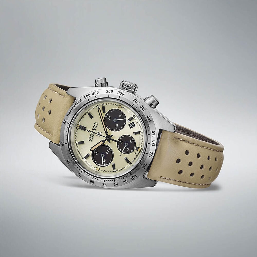 Seiko Prospex Speedtimer ‘Motoring’ European Exclusive 39mm Ivory Dial Steel Bracelet Watch image number 4
