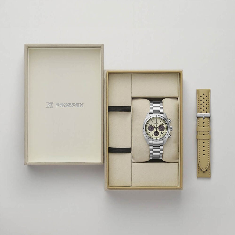 Seiko Prospex Speedtimer ‘Motoring’ European Exclusive 39mm Ivory Dial Steel Bracelet Watch image number 5