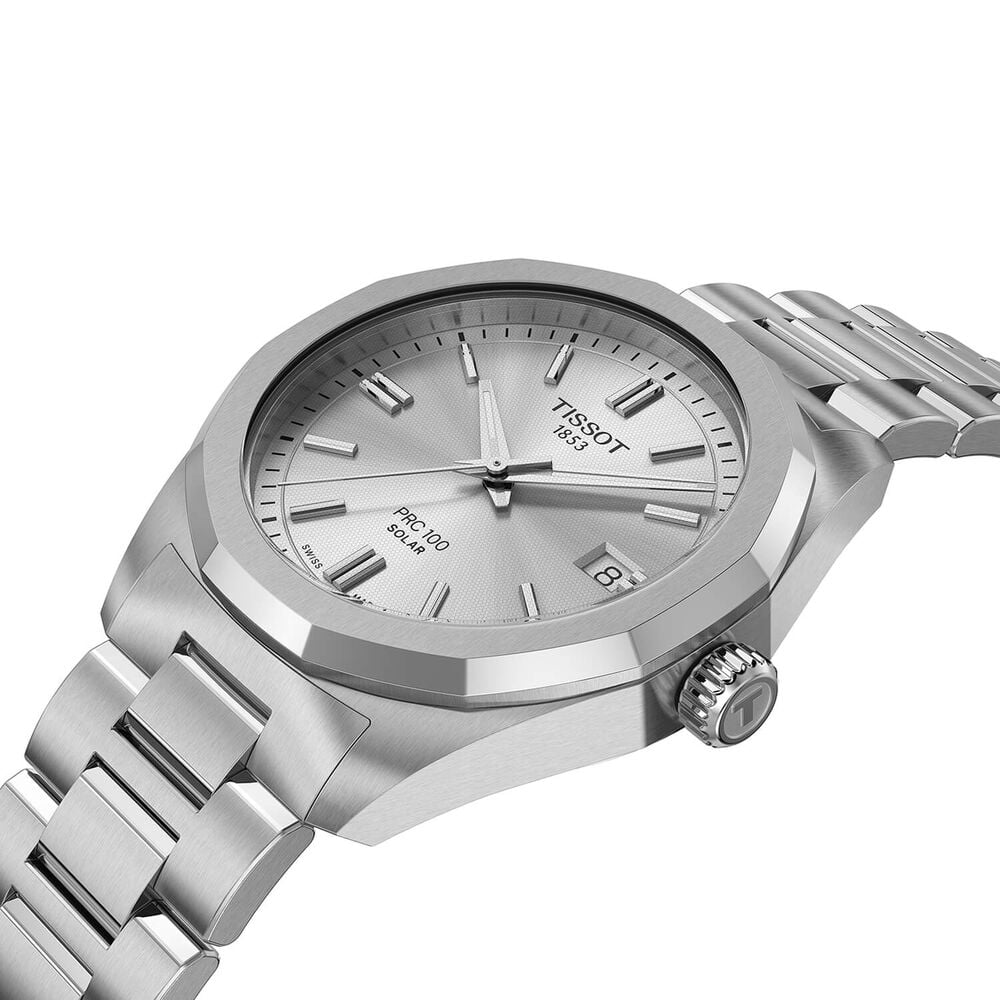 Tissot PRC 100 Solar 34mm Silver Dial Stainless Steel Bracelet Watch image number 1