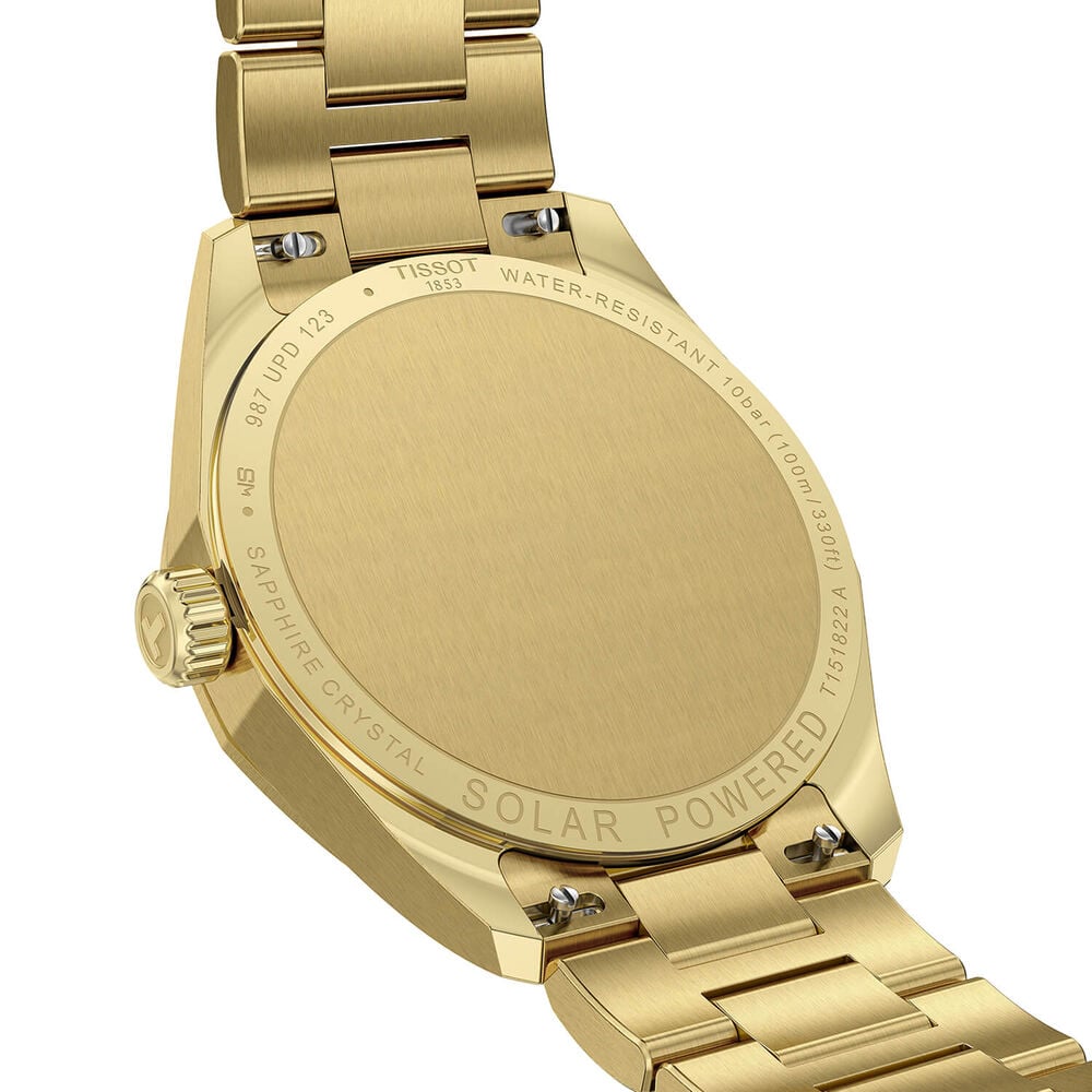 Tissot PRC 100 Solar 34mm Gold Dial Yellow Gold PVD Steel Bracelet Watch image number 2