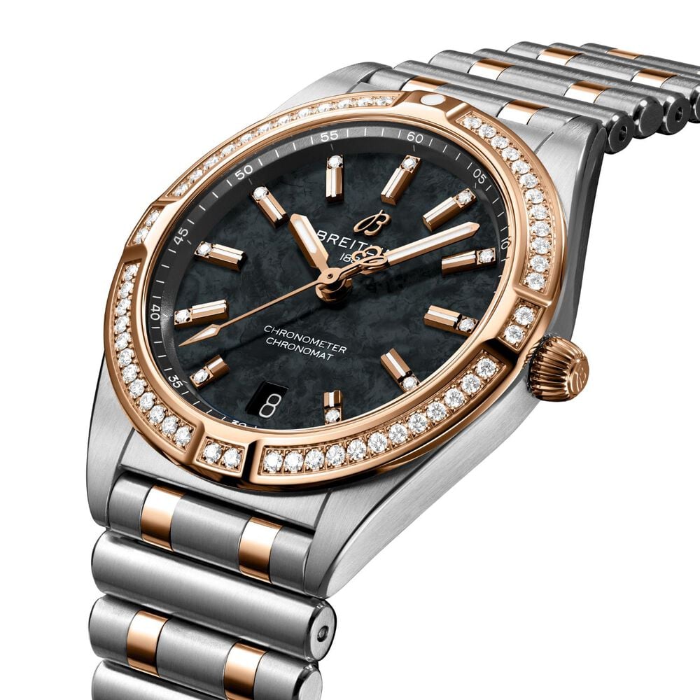 Breitling Chronomat UK Edition 32mm Black MOP Dial Diamond Set Bezel Steel Bracelet Watch image number 1
